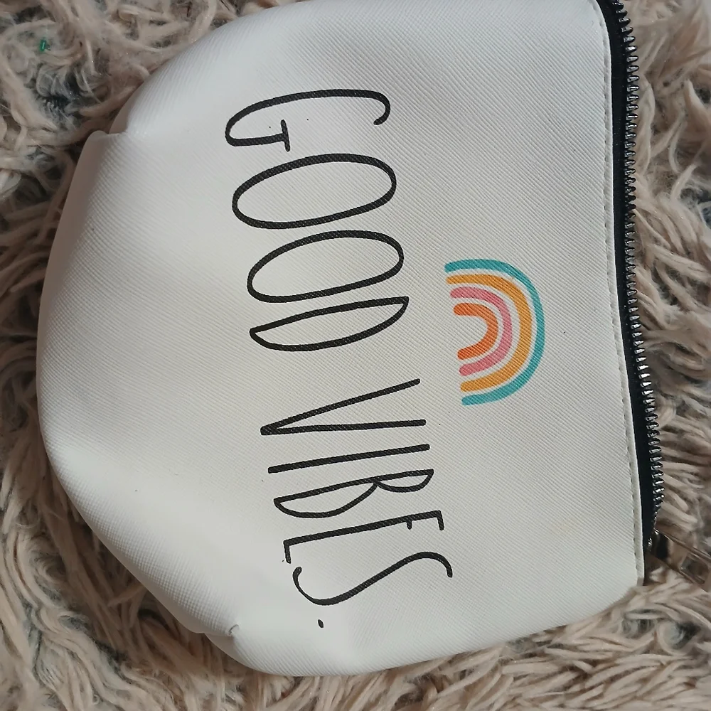 Rae Dunn Good Vibes White Pouch
